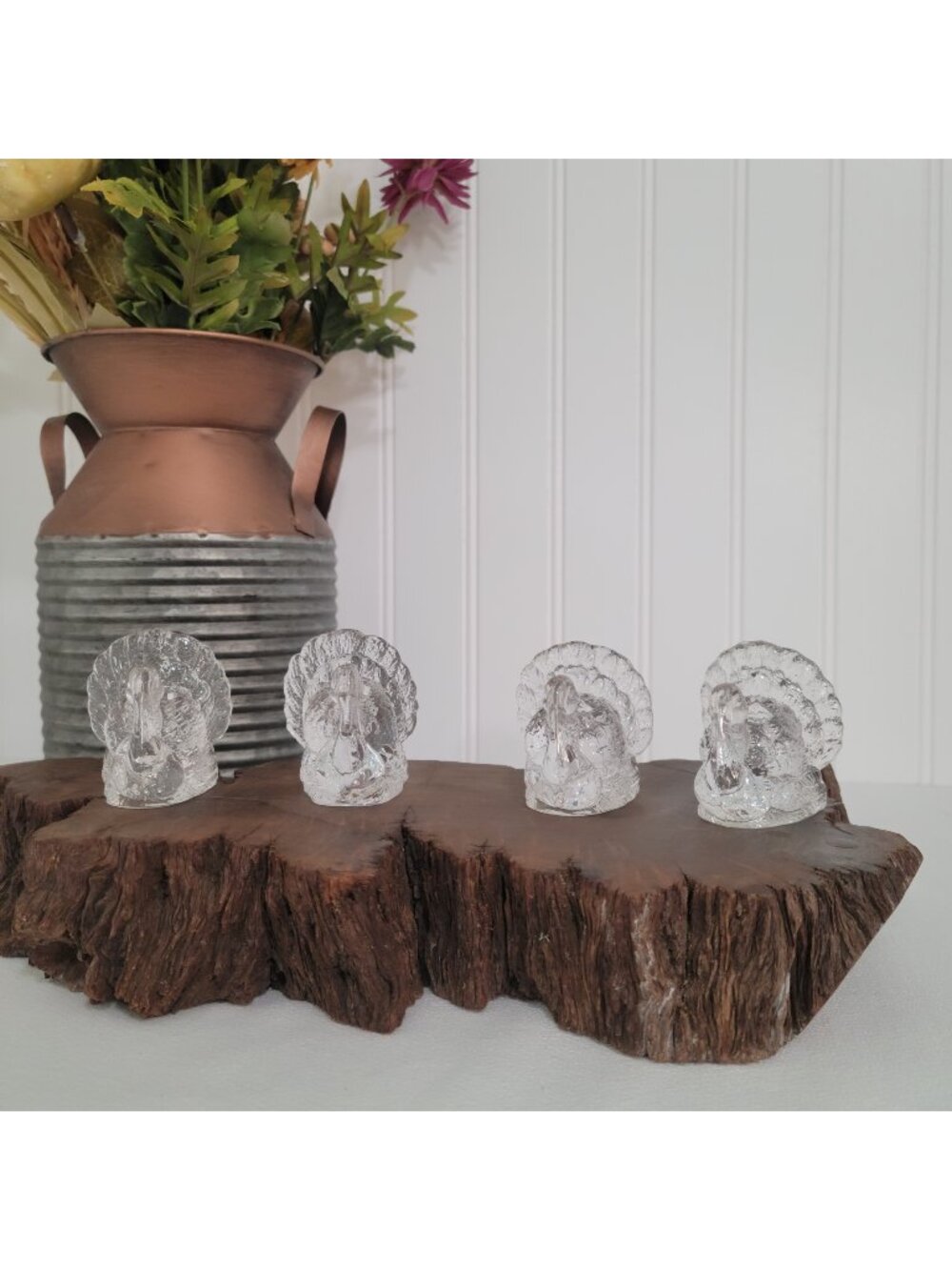 Williams Sonoma Glass Turkey SM Taper Candle Holders Fall Harvest -Set of 4 - Picture 2 of 16